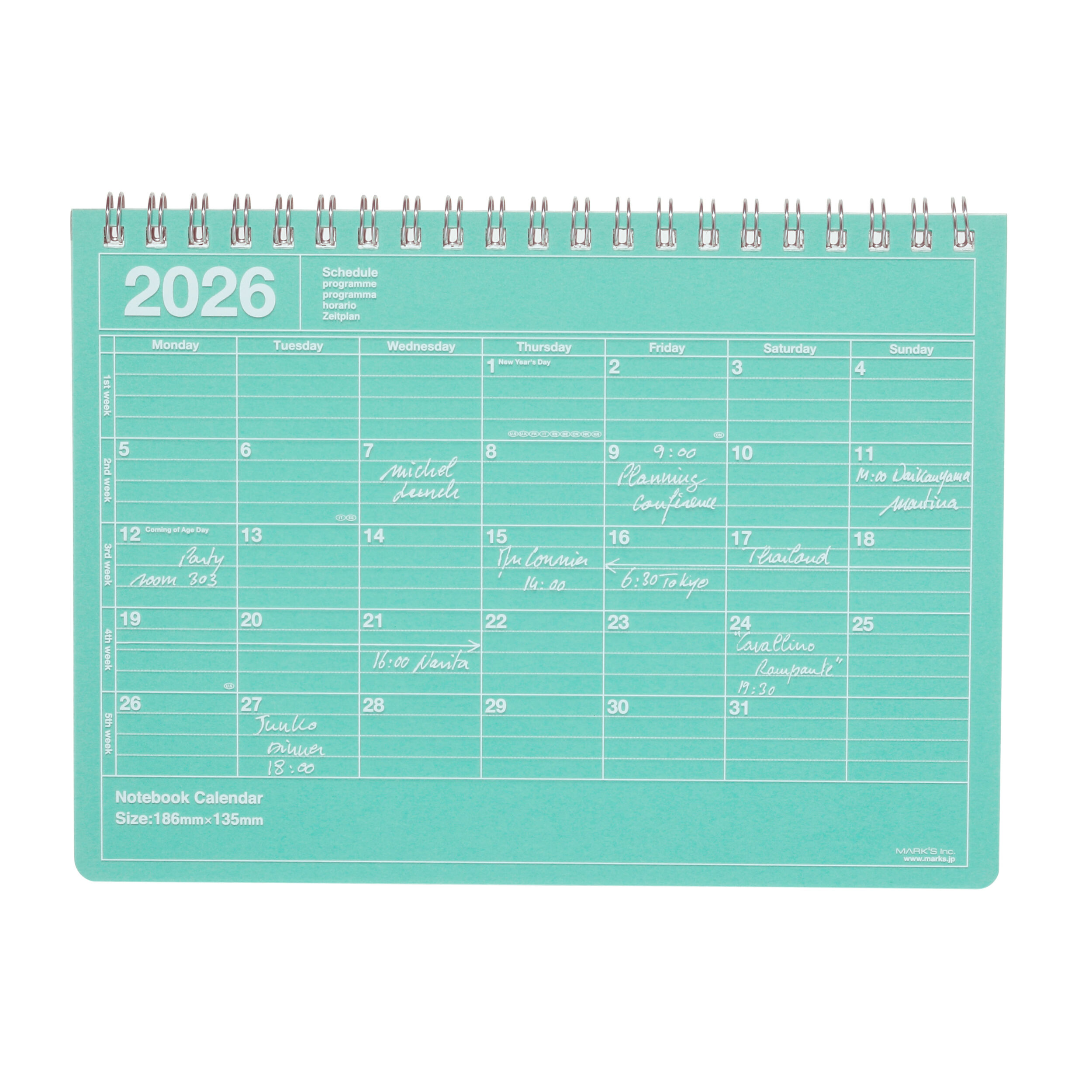  「2026 スケジュール帳 2026年1月始まり 月間ブロック B6変型 ノートブックカレンダー・S」|ステーショナリー|ミント