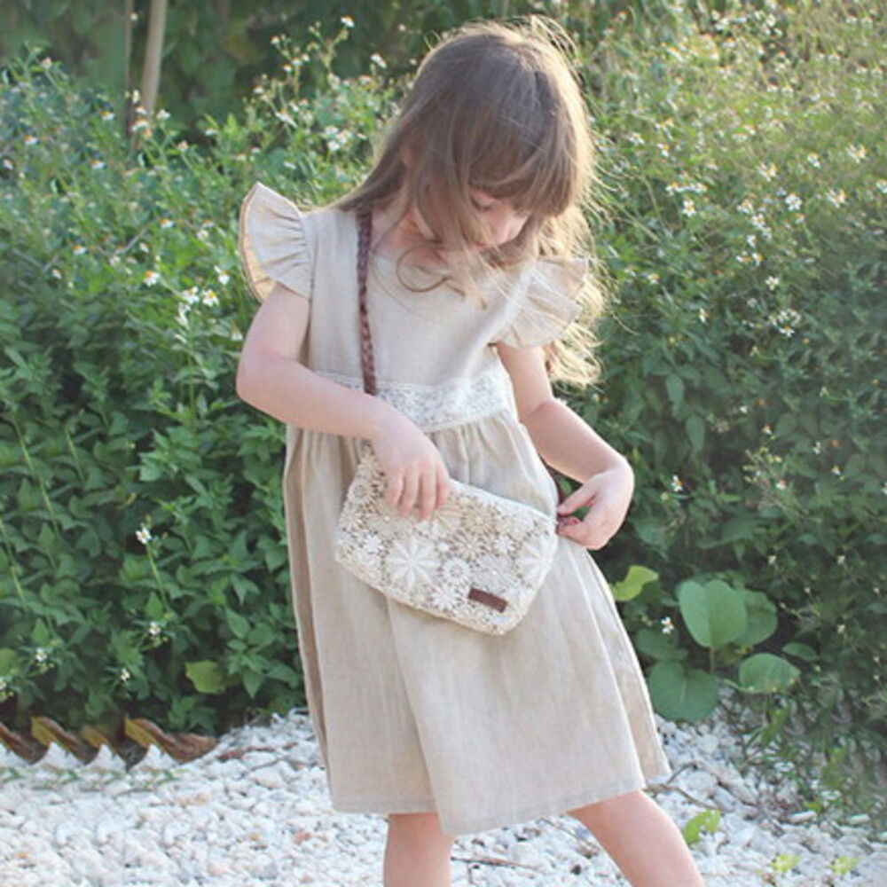 BACKYARD FAMILY「Rora ワンピース キッズ 通販 ローラ リネンワンピース ノエル 半袖 フリル レース 無地」|その他|ベージュ1