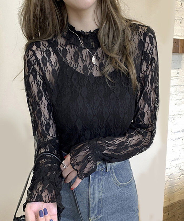 BACKYARD FAMILY「シースルー ブラウス 通販 シースルーブラウス 長袖ブラウス レースブラウスレディース レディース」|シャツ・ブラウス|