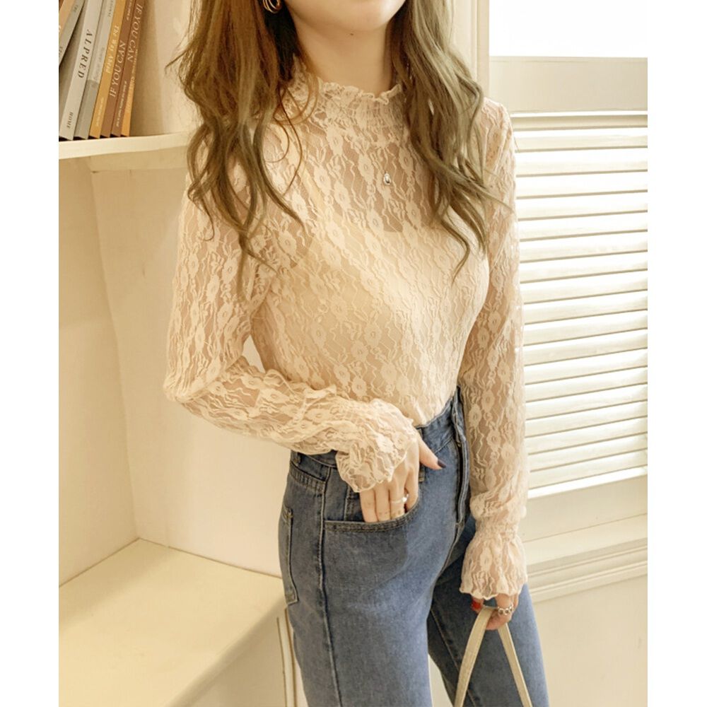 BACKYARD FAMILY「シースルー ブラウス 通販 シースルーブラウス 長袖ブラウス レースブラウスレディース レディース」|シャツ・ブラウス|ベージュ1
