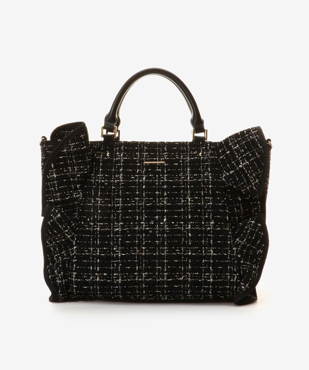 Samantha Vega「ツイードフリルトート(大)」|ハンドバッグ|ブラック