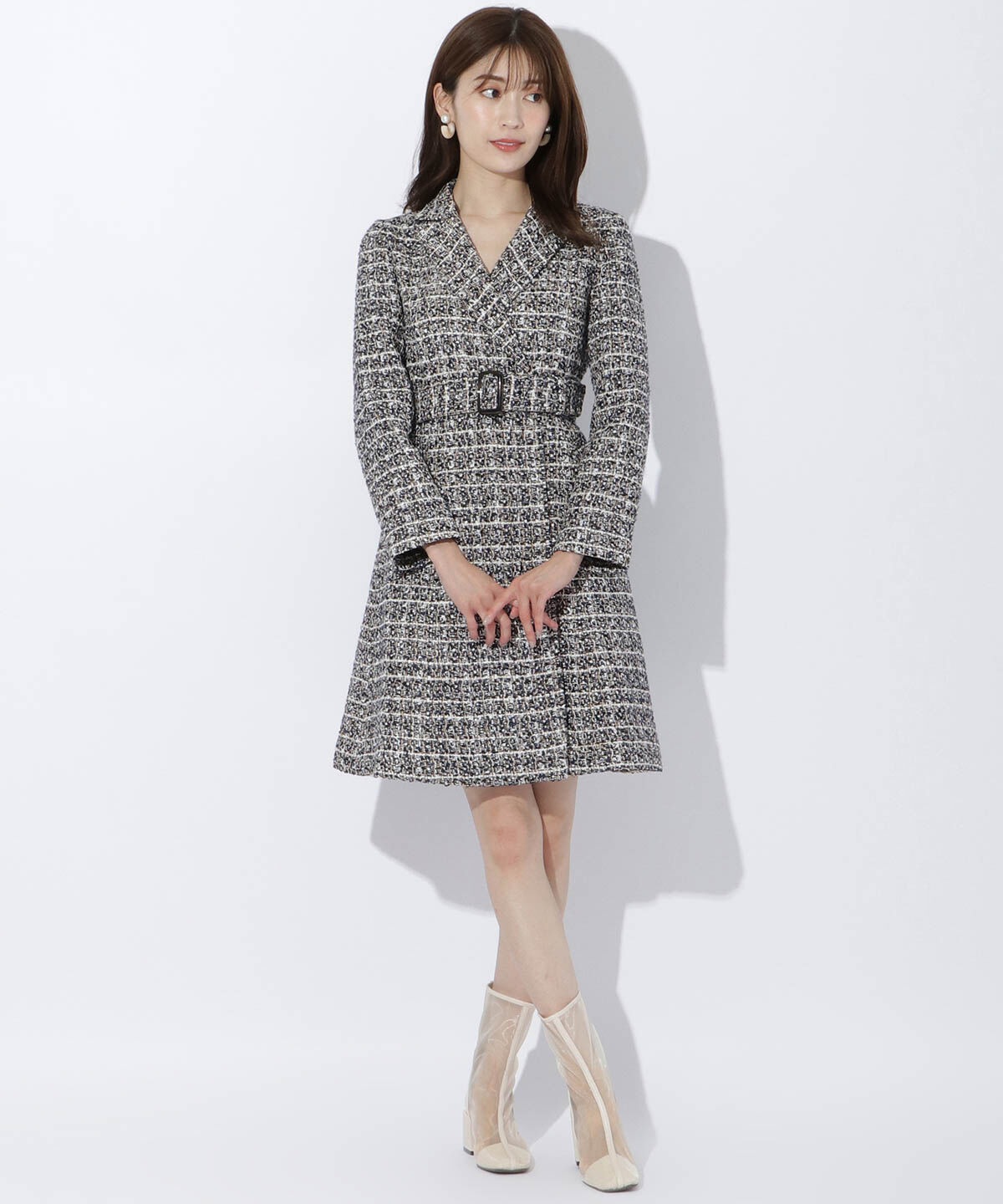 アンドクチュール「ファンシーツイードベルト付きミニワンピース」|ワンピース|