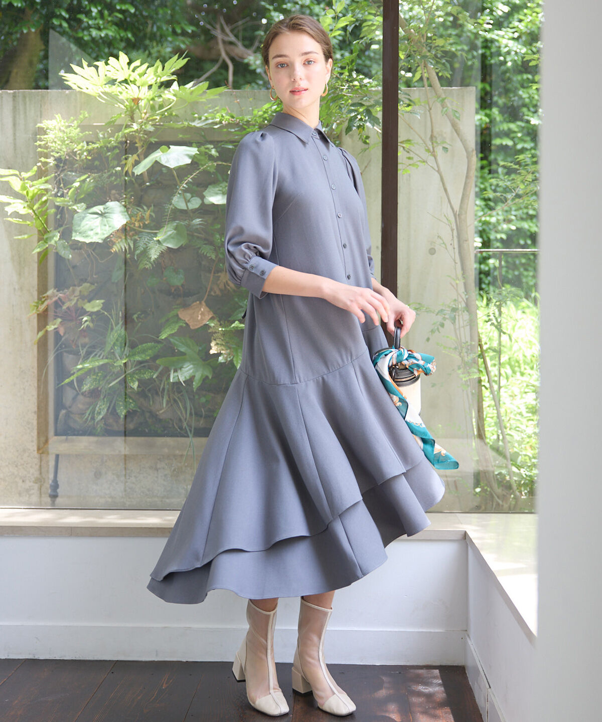 アンドクチュール「裾切替フリルシャツワンピース」|ワンピース|