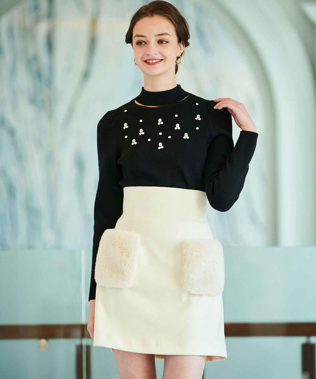 アンドクチュール「ウールライクポケファーミニスカート」|台形|