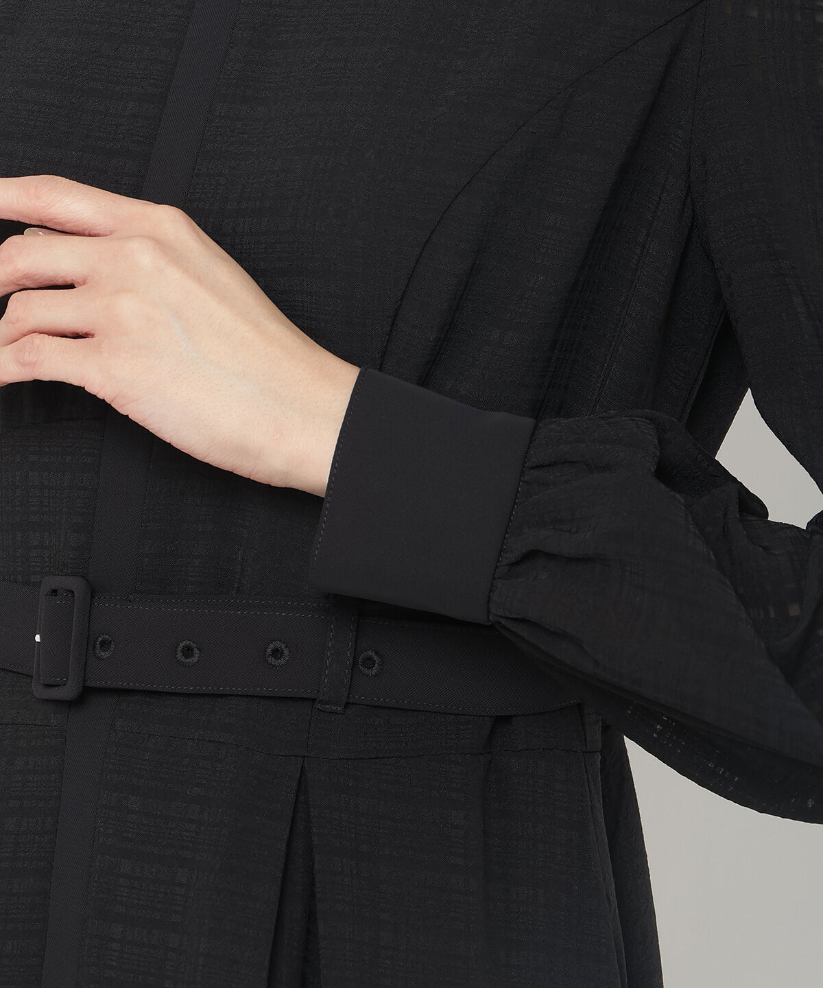 アンドクチュール「シアーチェックサテントリミングワンピース」|ワンピース|