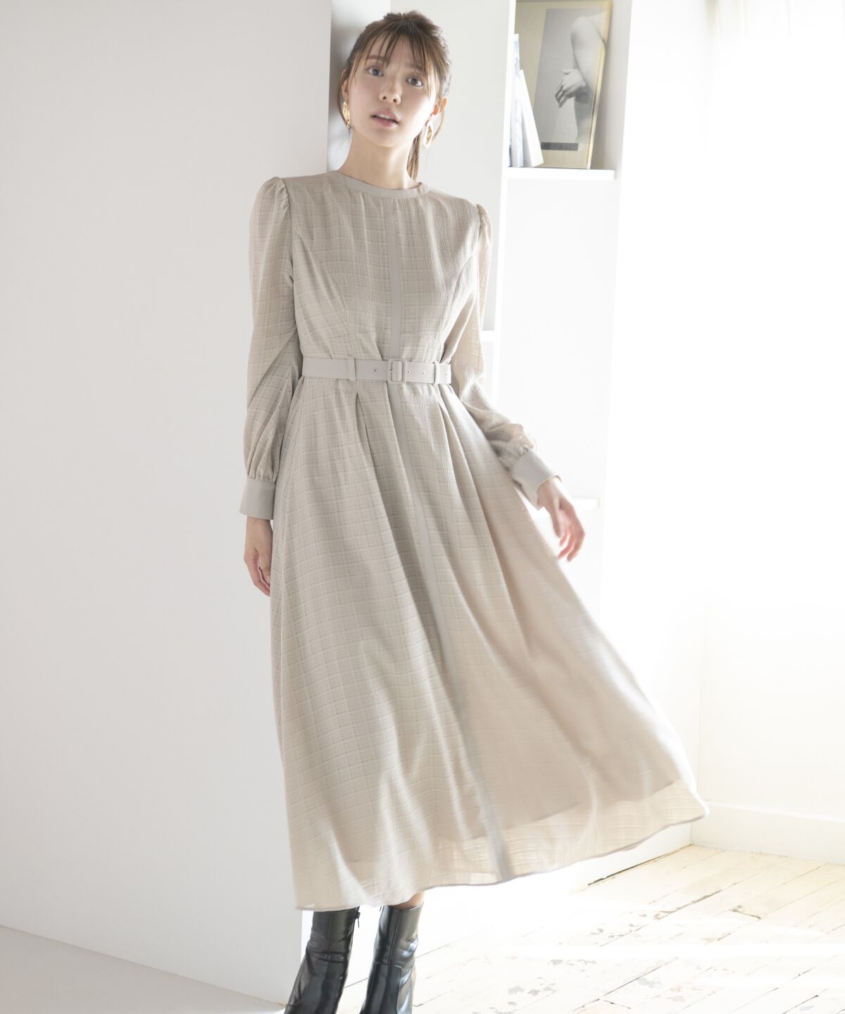 アンドクチュール「シアーチェックサテントリミングワンピース」|ワンピース|