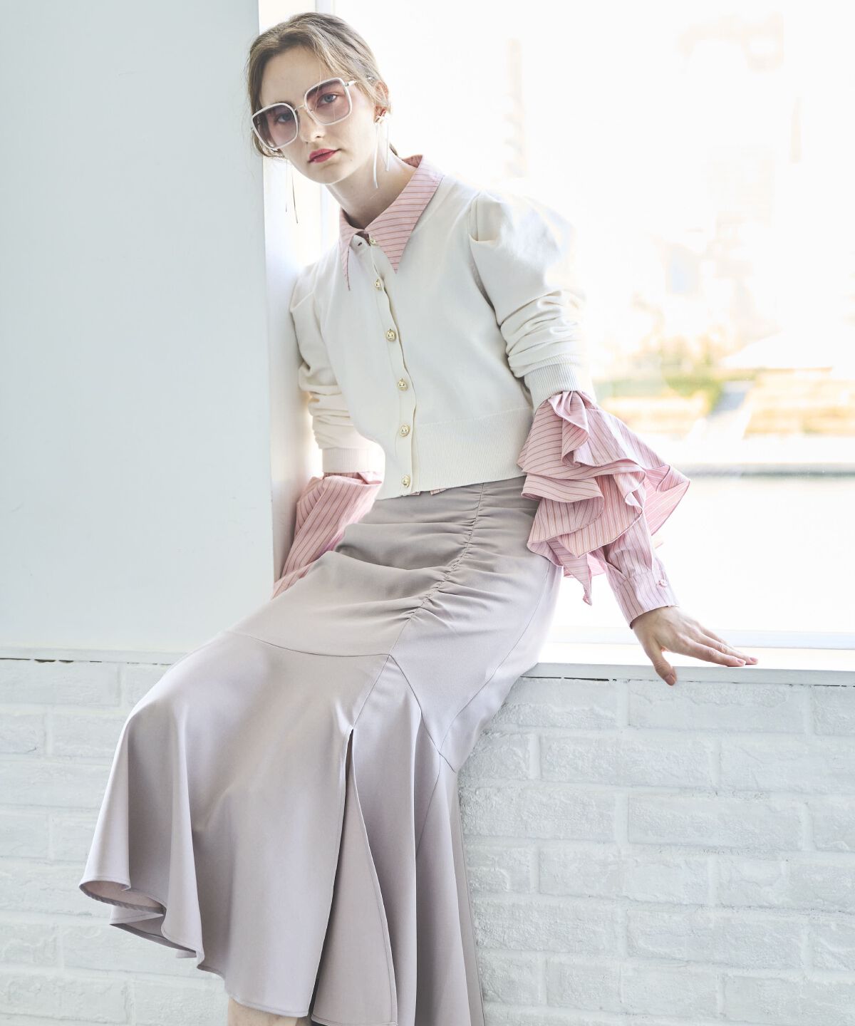 アンドクチュール「ストライプアシメフリルクロップドシャツ」|シャツ・ブラウス|