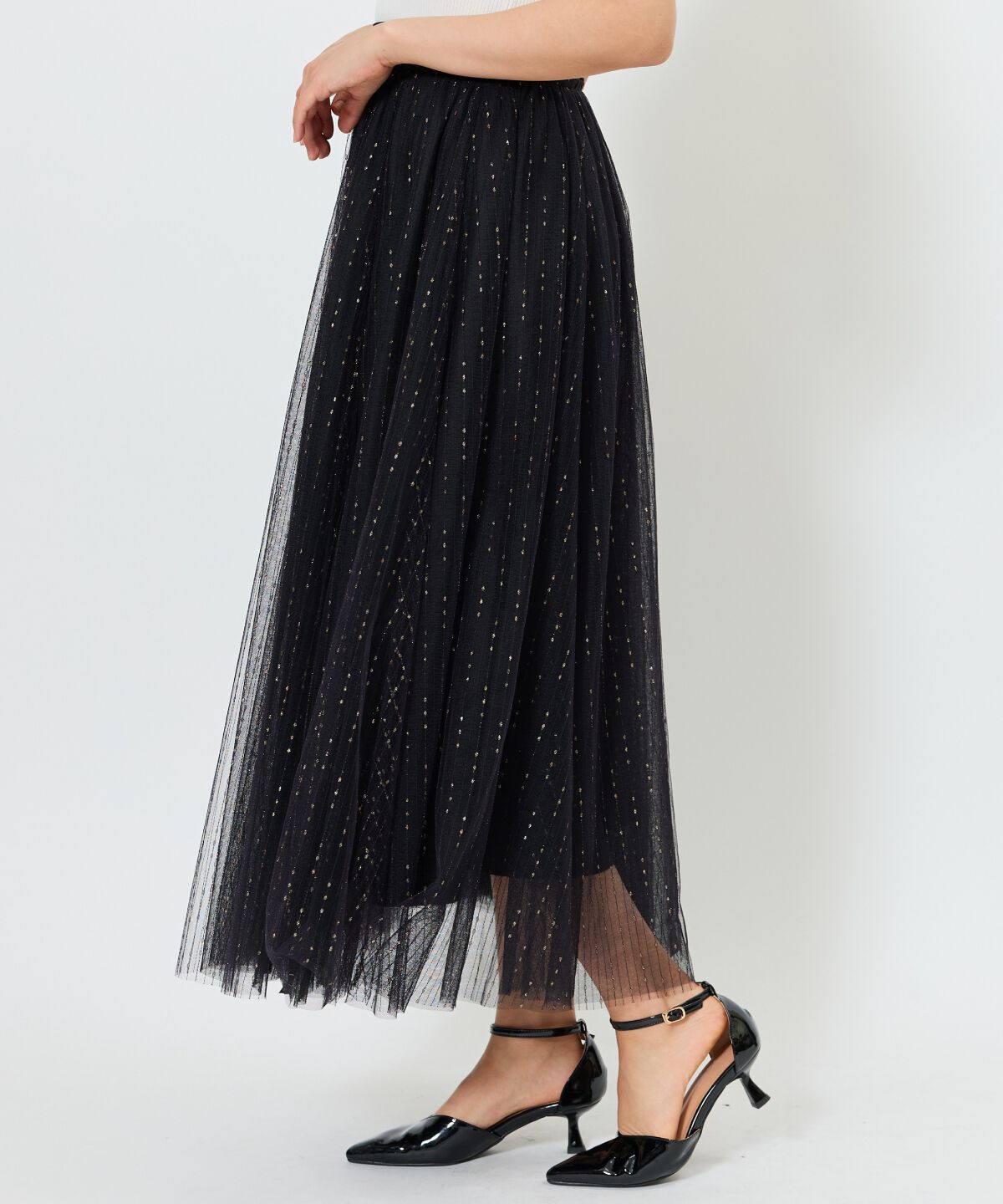 アンドクチュール「ラメストライプチュールフレアスカート」|フレア|