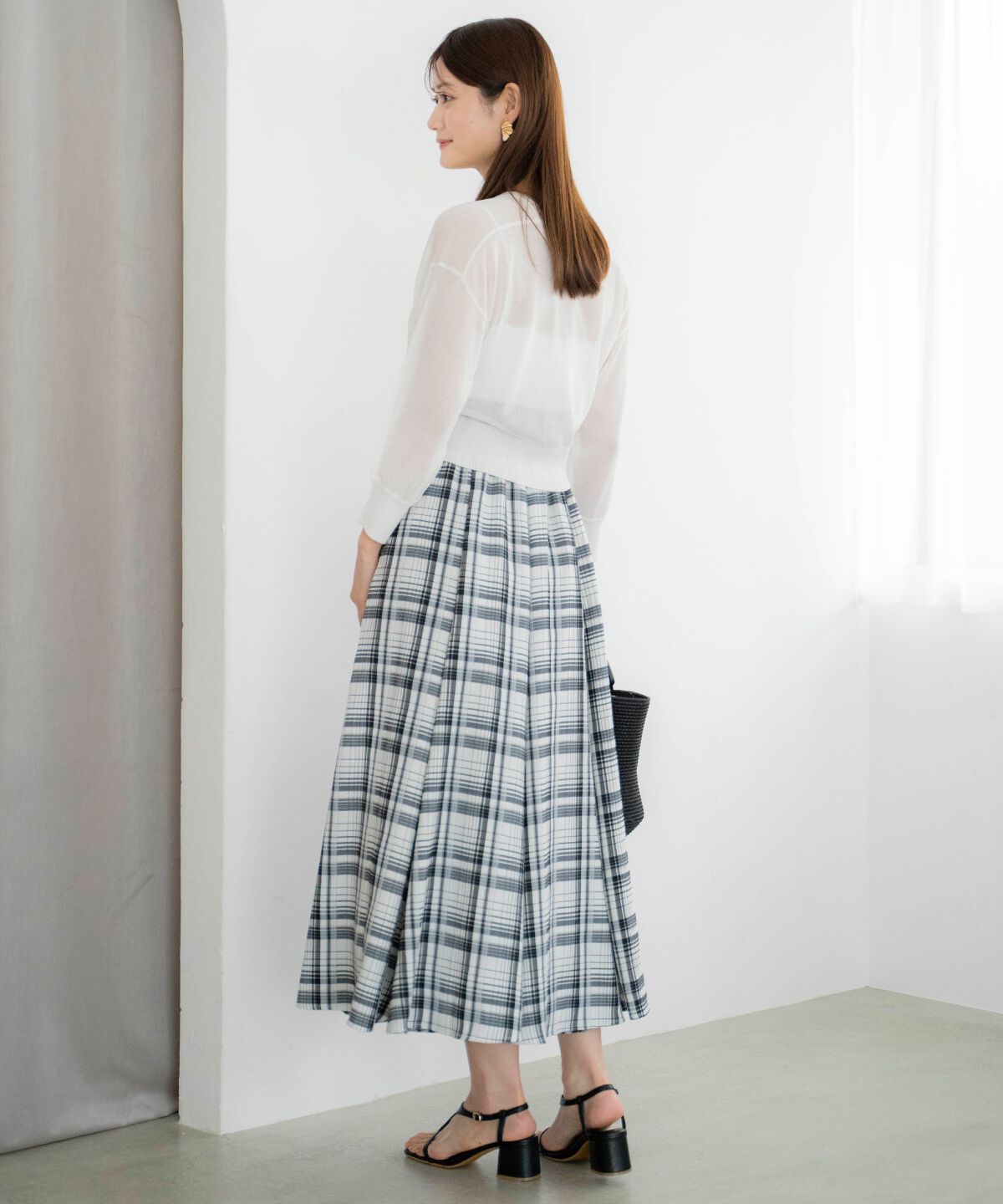 アンドクチュール「ウエストリブチェックフレアスカート」|フレア|