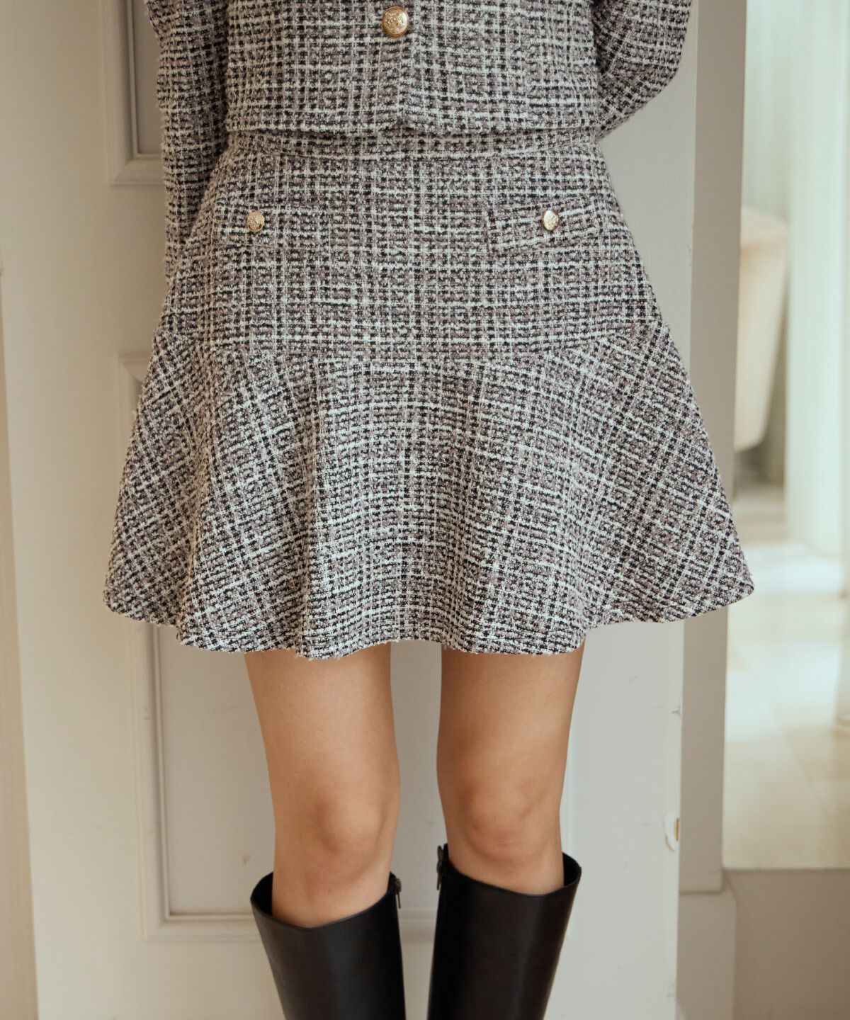アンドクチュール「カットツイードミニスカート」|台形|