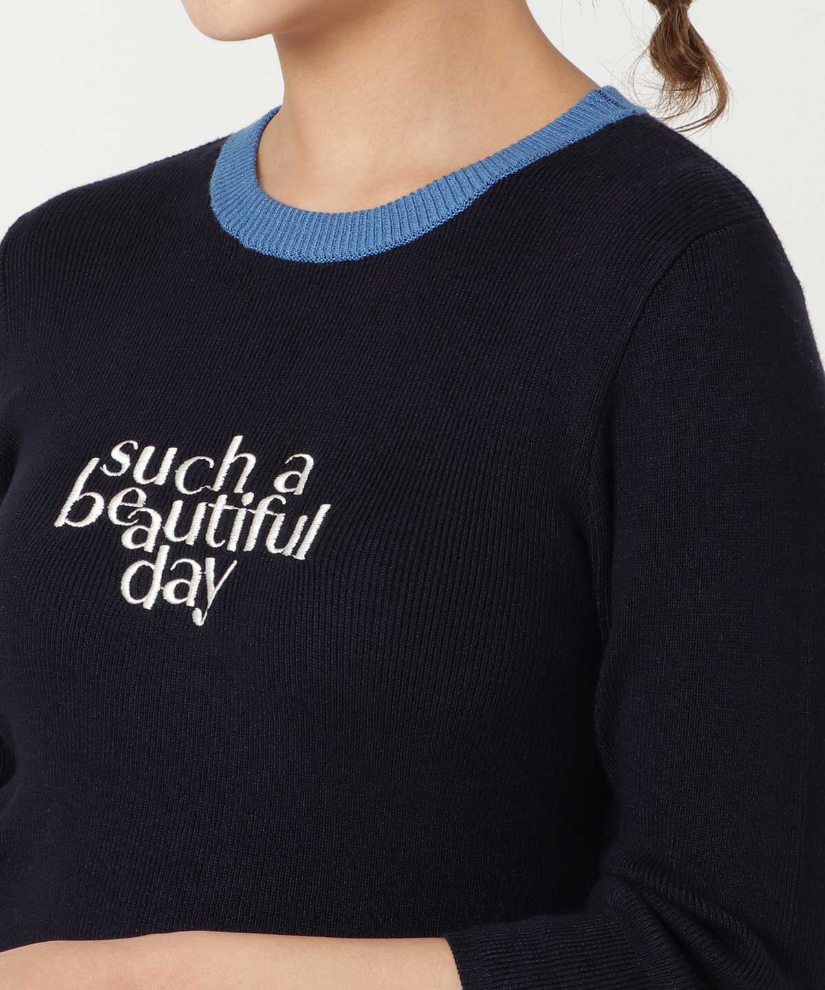 REDYAZEL「sucha刺繍ニット5分袖プルオーバー」|Tシャツ・カットソー|