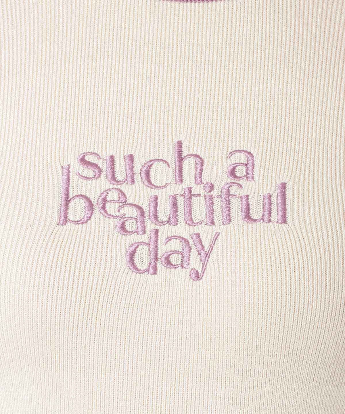 REDYAZEL「sucha刺繍ニット5分袖プルオーバー」|Tシャツ・カットソー|