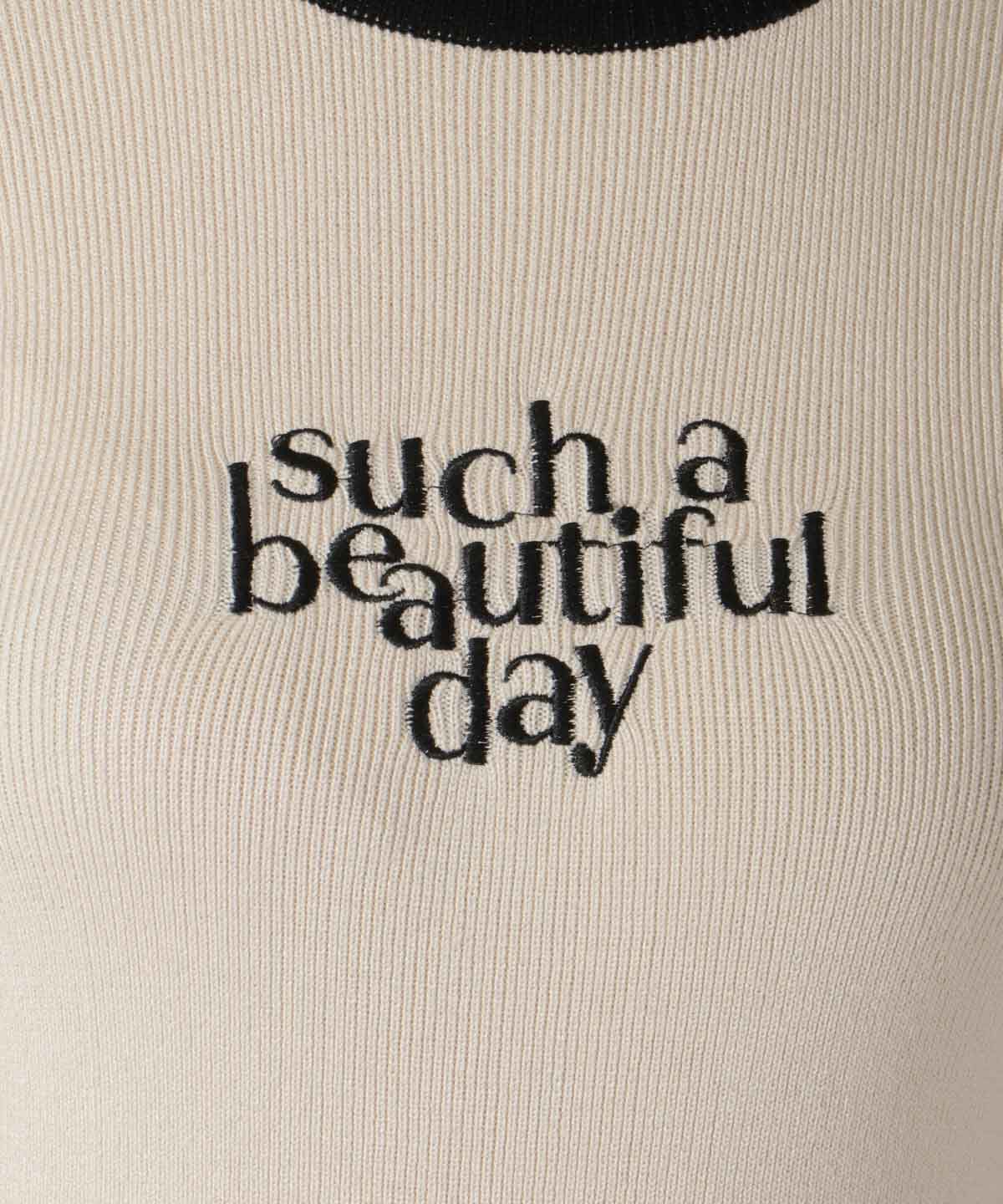 REDYAZEL「sucha刺繍ニット5分袖プルオーバー」|Tシャツ・カットソー|