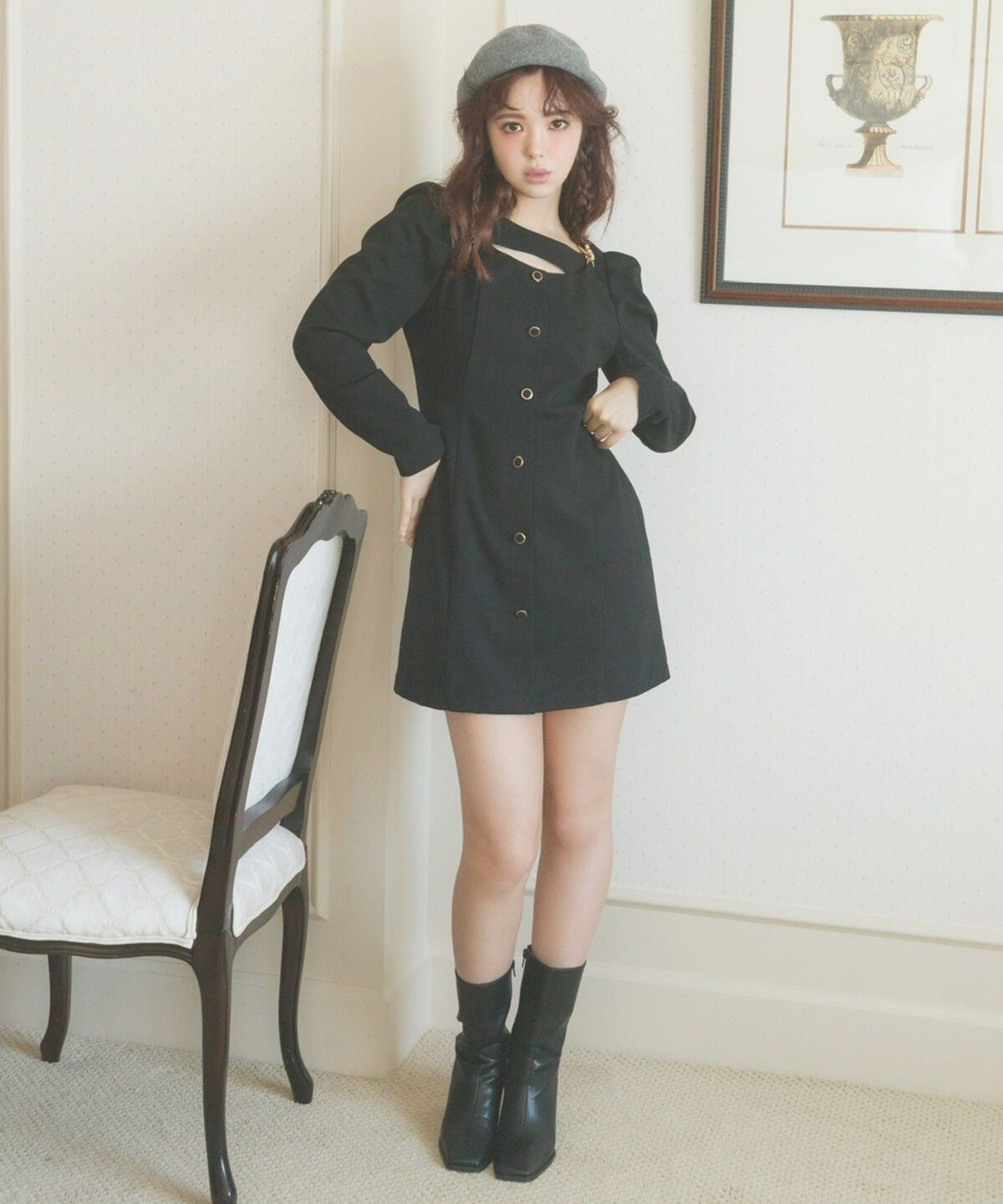 REDYAZEL「デコルテデザインパワショルミニワンピース」|ワンピース|