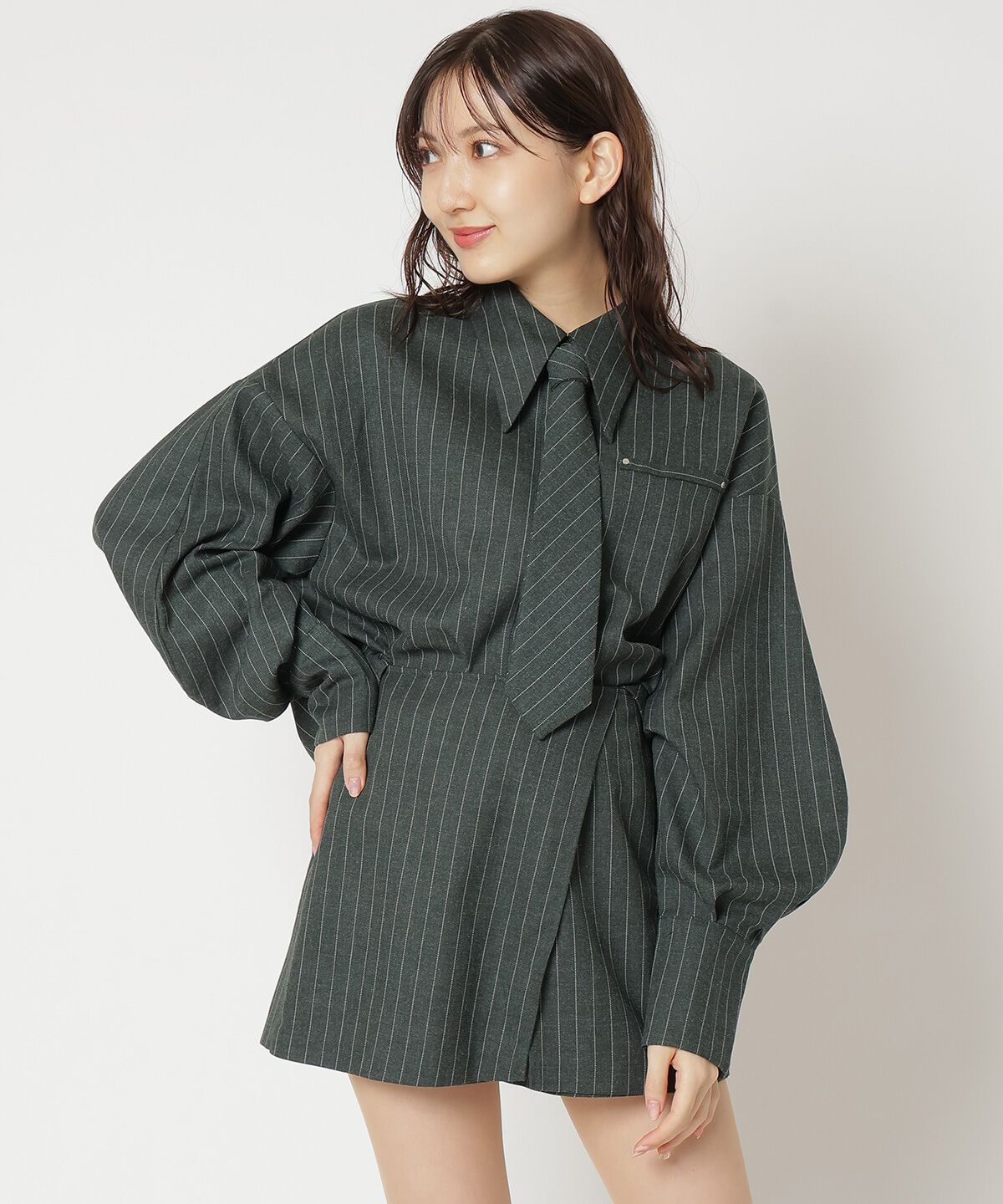 REDYAZEL「ストライプラップミニスカパン」|台形|