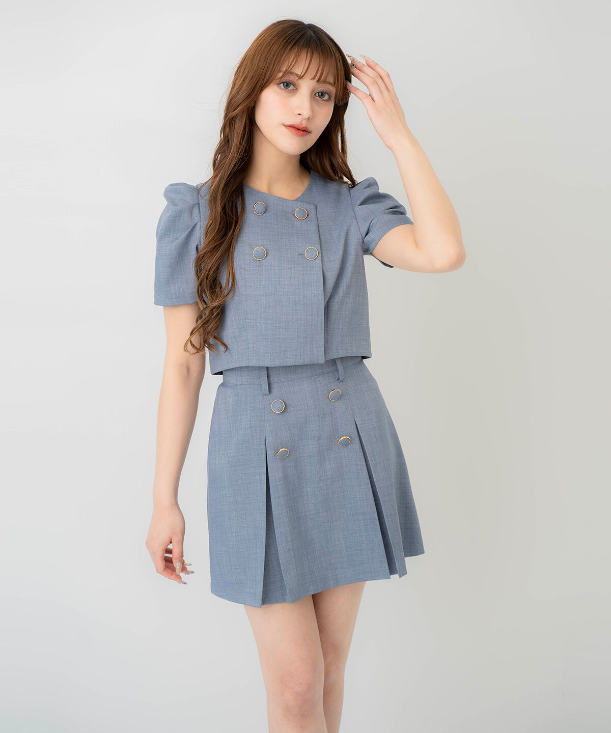 REDYAZEL「ボタン付きボックスプリーツスカート」|台形|