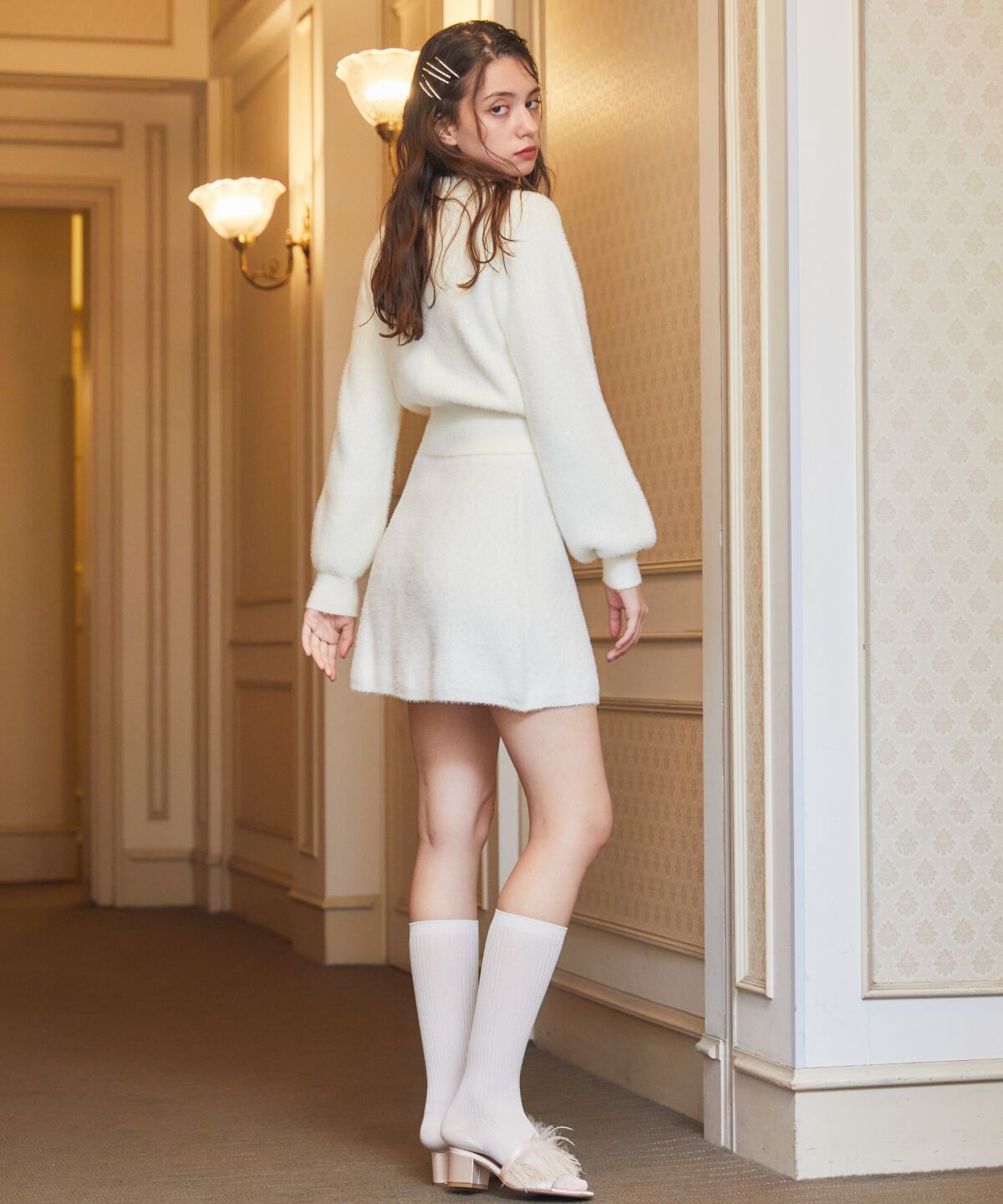 REDYAZEL「シャギーニットミニスカート」|台形|