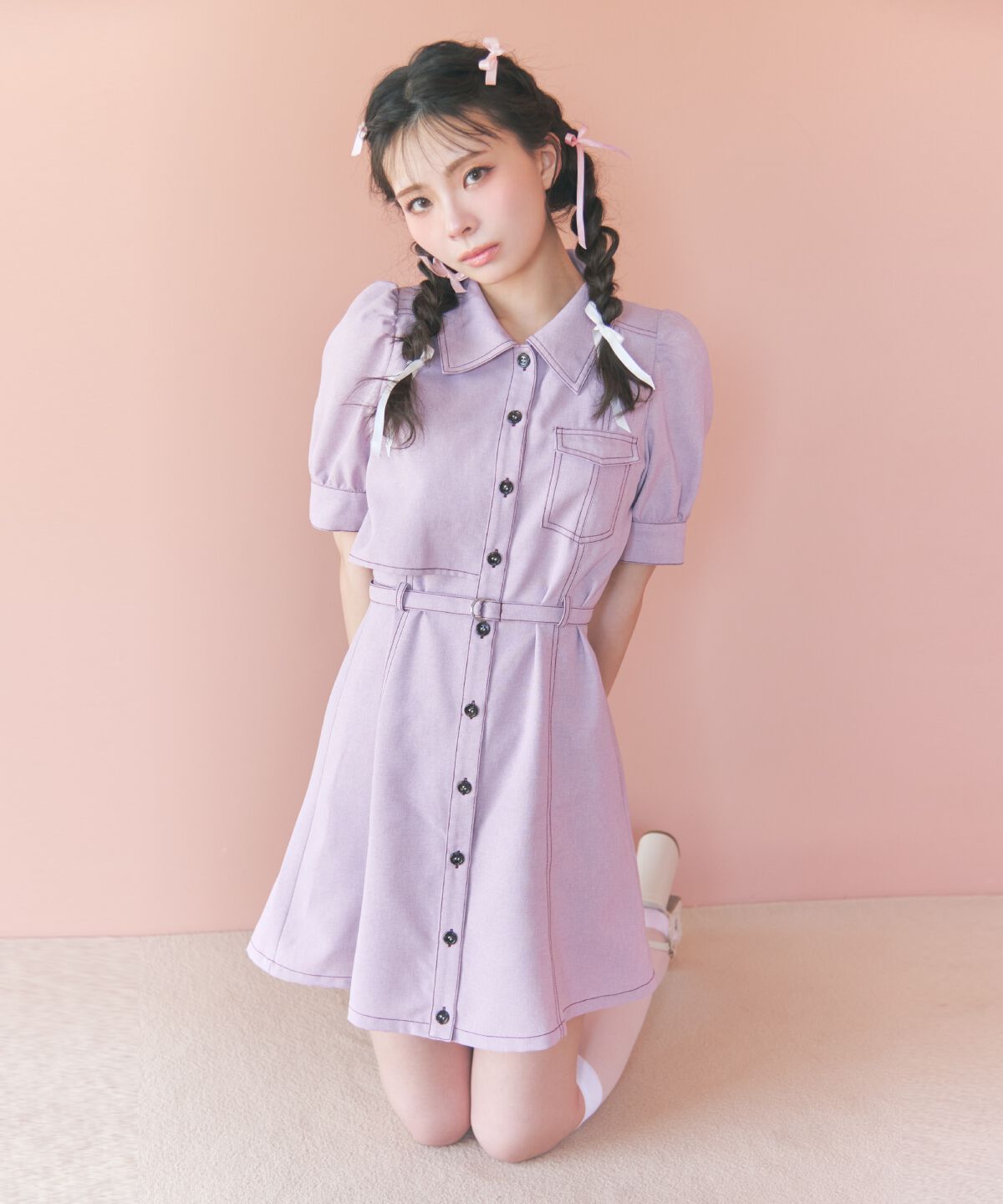 REDYAZEL「バイカラーステッチアシメデザイン半袖ミニワンピース」|ワンピース|