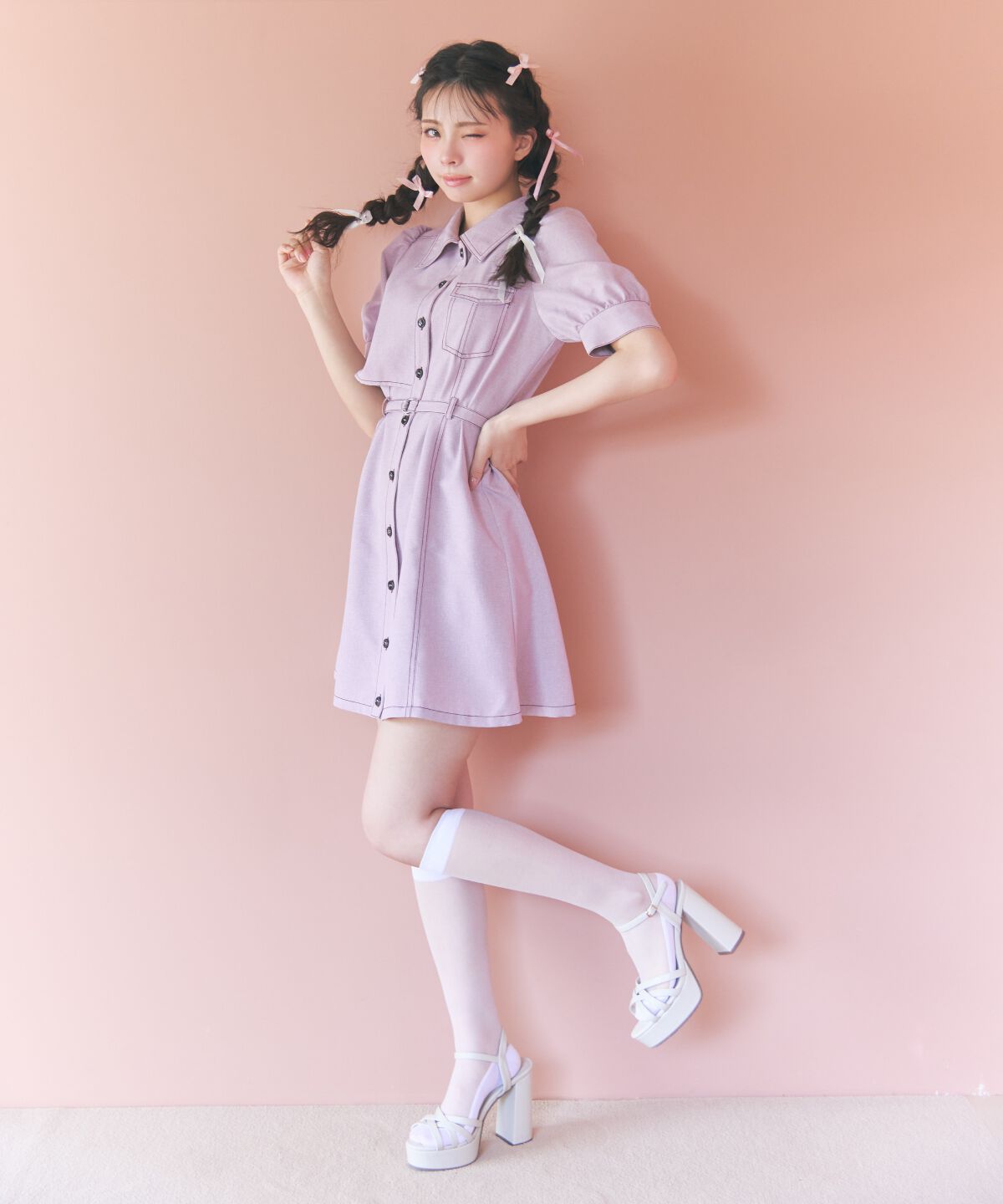 REDYAZEL「バイカラーステッチアシメデザイン半袖ミニワンピース」|ワンピース|