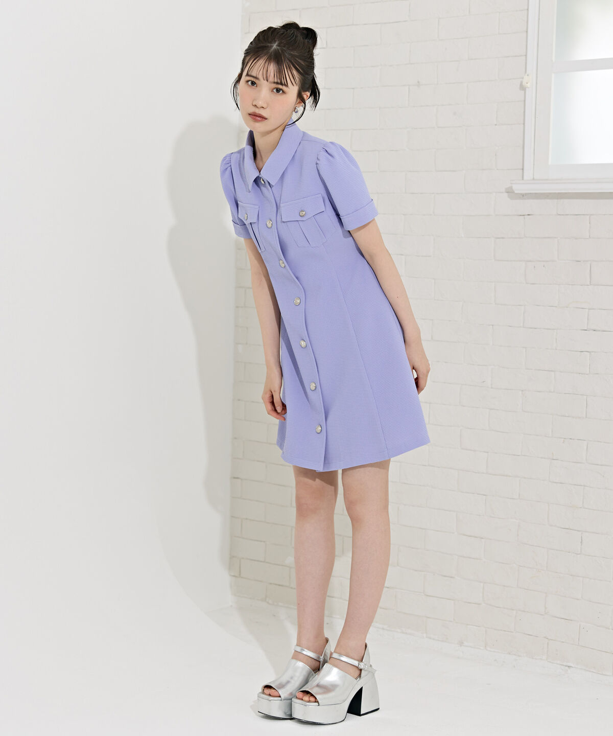 REDYAZEL「エンブレムボタンワッフルシャツワンピース」|ワンピース|