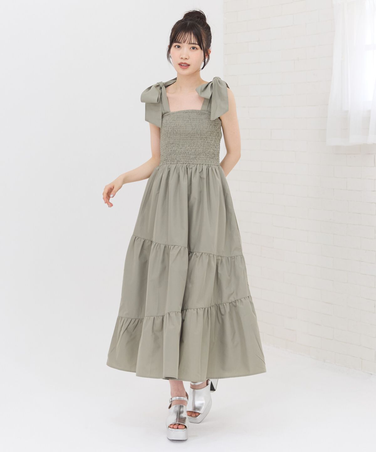 REDYAZEL「リボンショルダーティアードワンピース」|ワンピース|