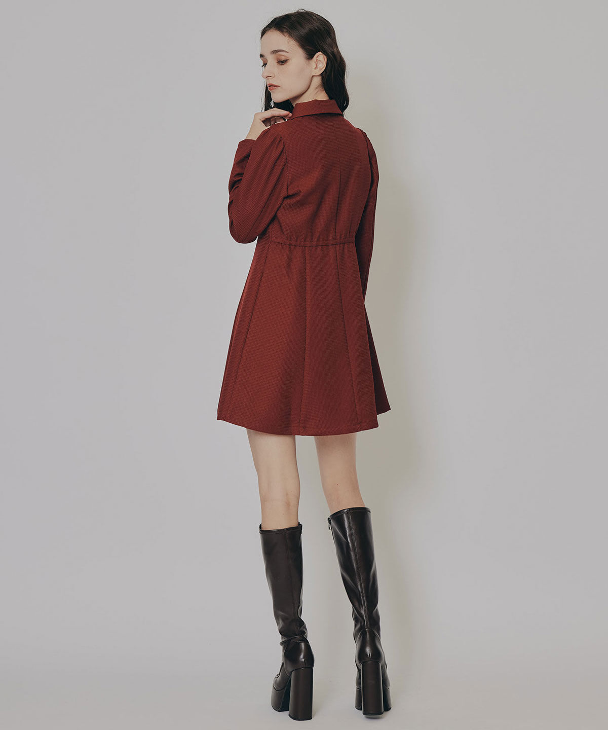 REDYAZEL「エンブレムボタンマイクロワッフルシャツワンピース」|ワンピース|