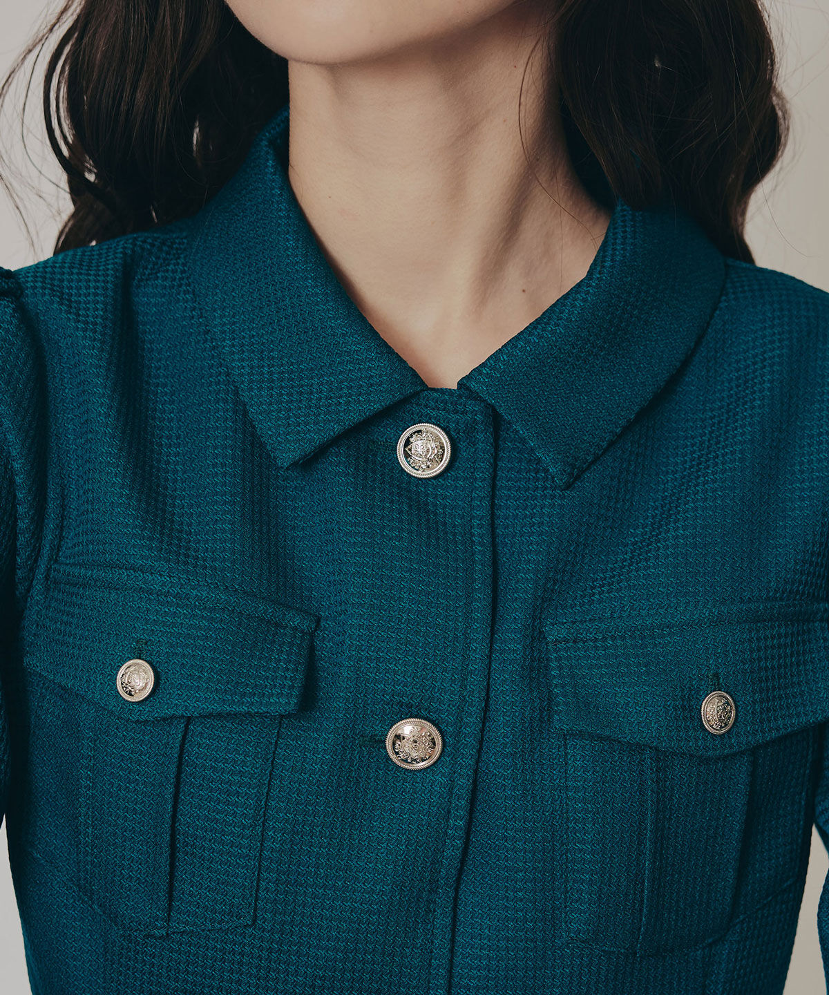 REDYAZEL「エンブレムボタンマイクロワッフルシャツワンピース」|ワンピース|