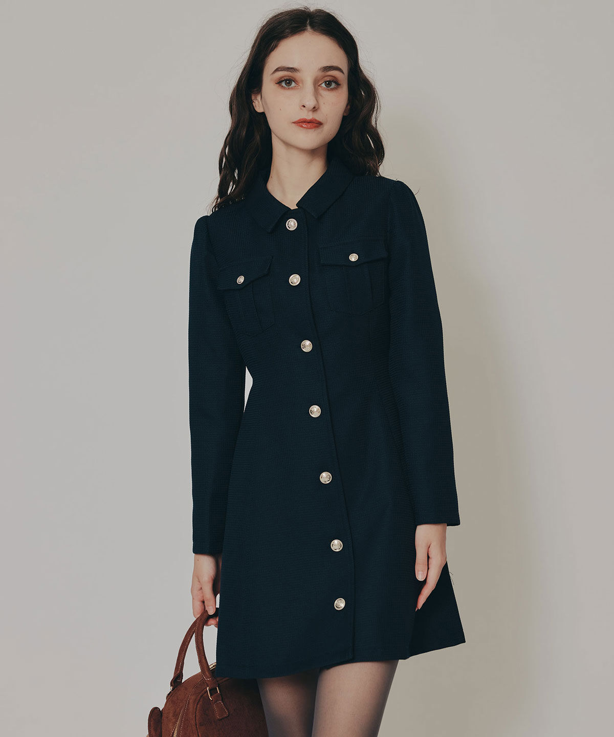 REDYAZEL「エンブレムボタンマイクロワッフルシャツワンピース」|ワンピース|