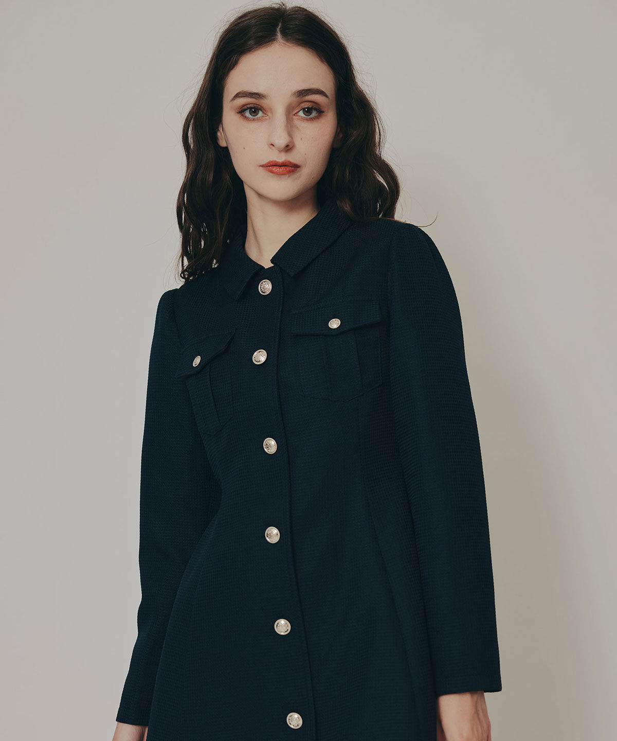 REDYAZEL「エンブレムボタンマイクロワッフルシャツワンピース」|ワンピース|