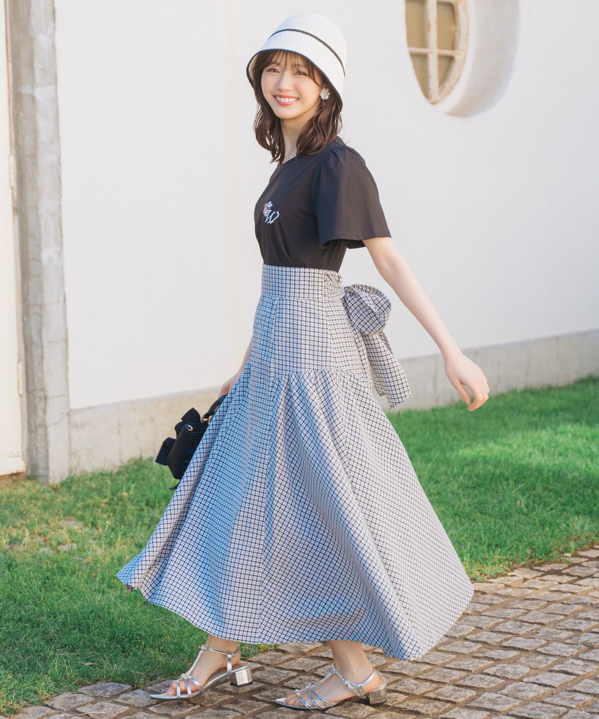 WILLSELECTION「ギャザー切替ギンガムフレアスカート」|フレア|