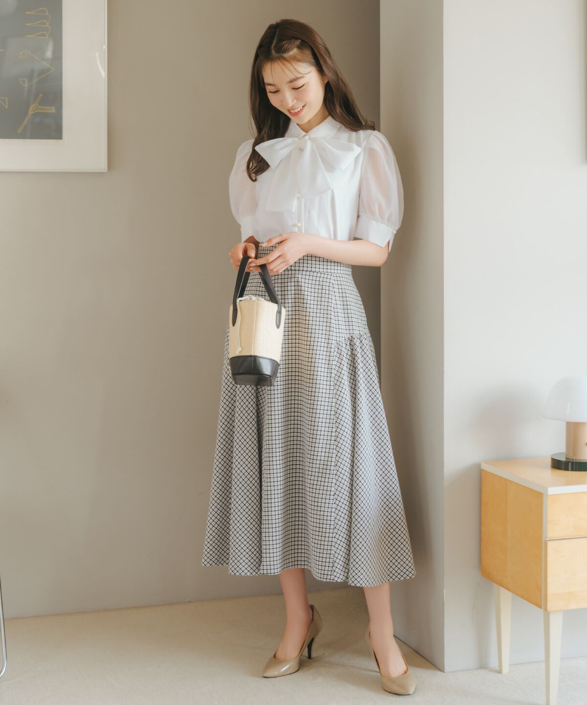 WILLSELECTION「ギャザー切替ギンガムフレアスカート」|フレア|