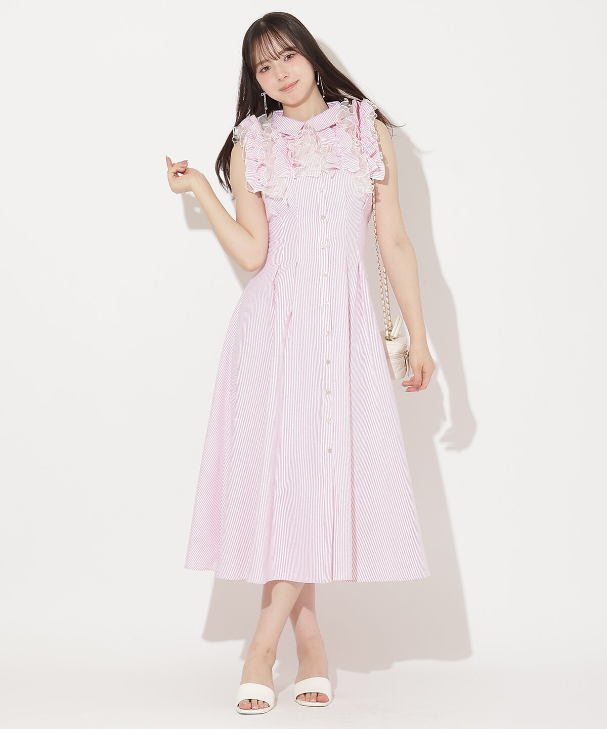 WILLSELECTION「フリルストライプワンピース」|ワンピース|赤系チェック