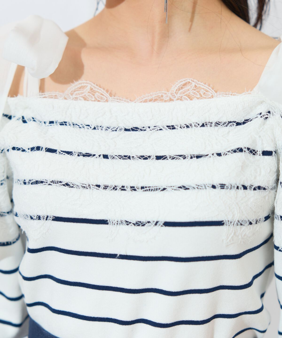 WILLSELECTION「レーストリミング肩リボンニット」|ニット・セーター|