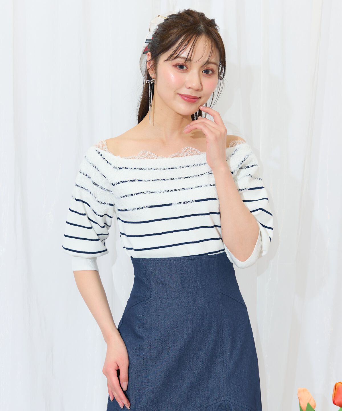 WILLSELECTION「レーストリミング肩リボンニット」|ニット・セーター|