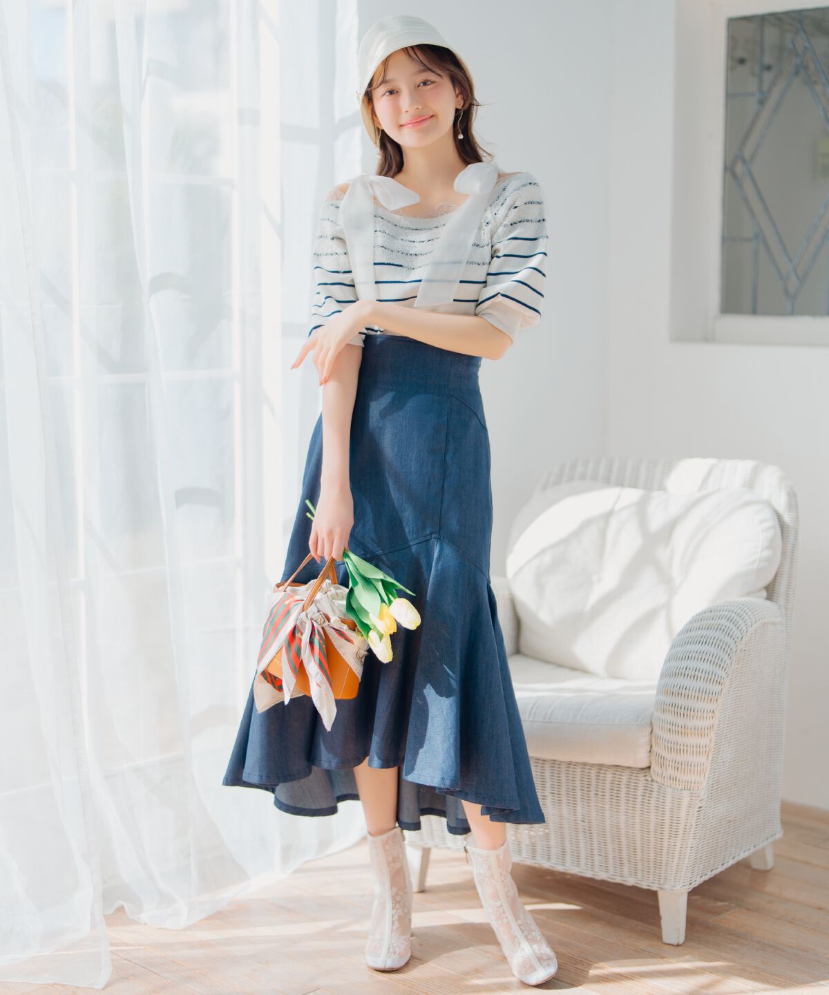 WILLSELECTION「レーストリミング肩リボンニット」|ニット・セーター|