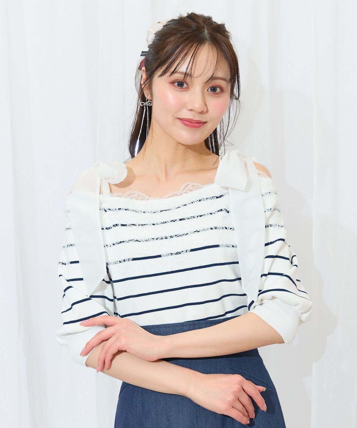 WILLSELECTION「レーストリミング肩リボンニット」|ニット・セーター|