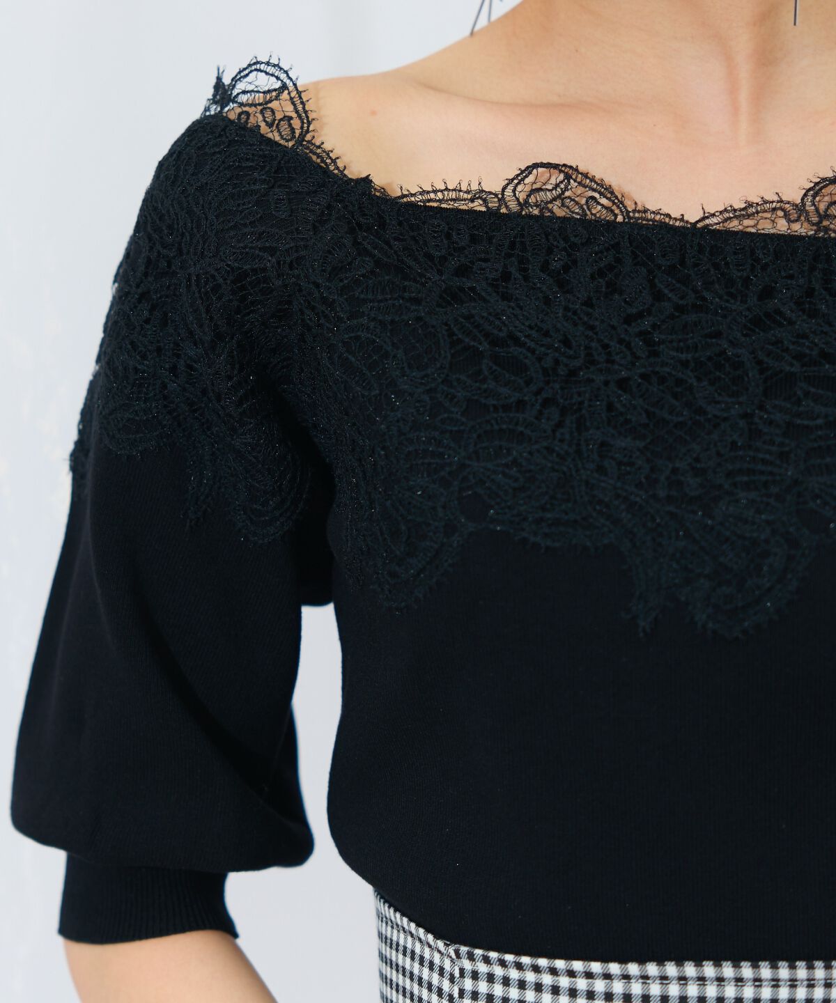 WILLSELECTION「レーストリミング肩リボンニット」|ニット・セーター|