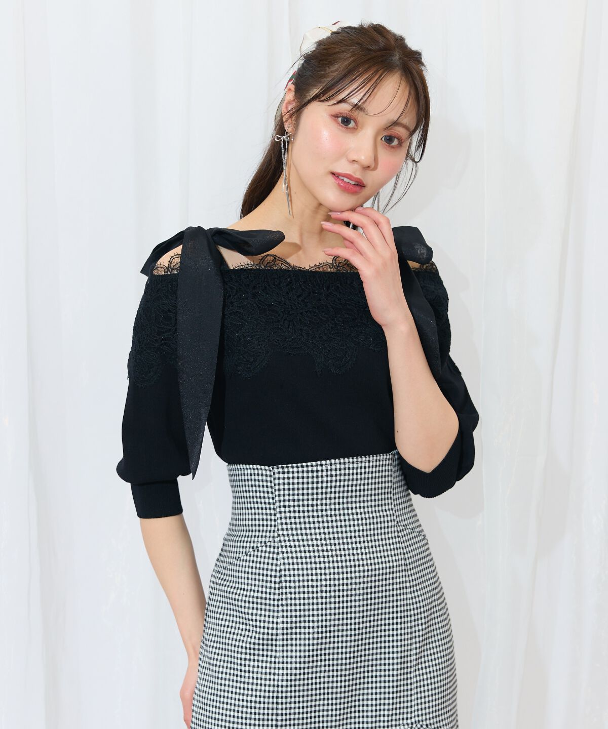 WILLSELECTION「レーストリミング肩リボンニット」|ニット・セーター|