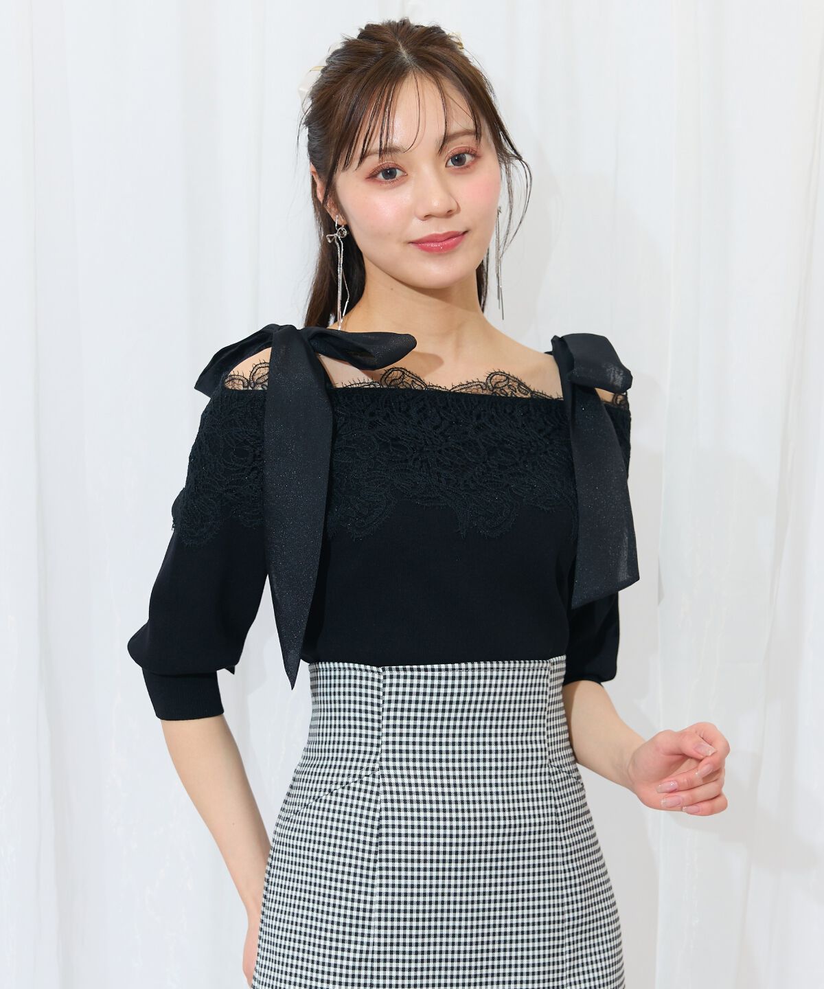 WILLSELECTION「レーストリミング肩リボンニット」|ニット・セーター|