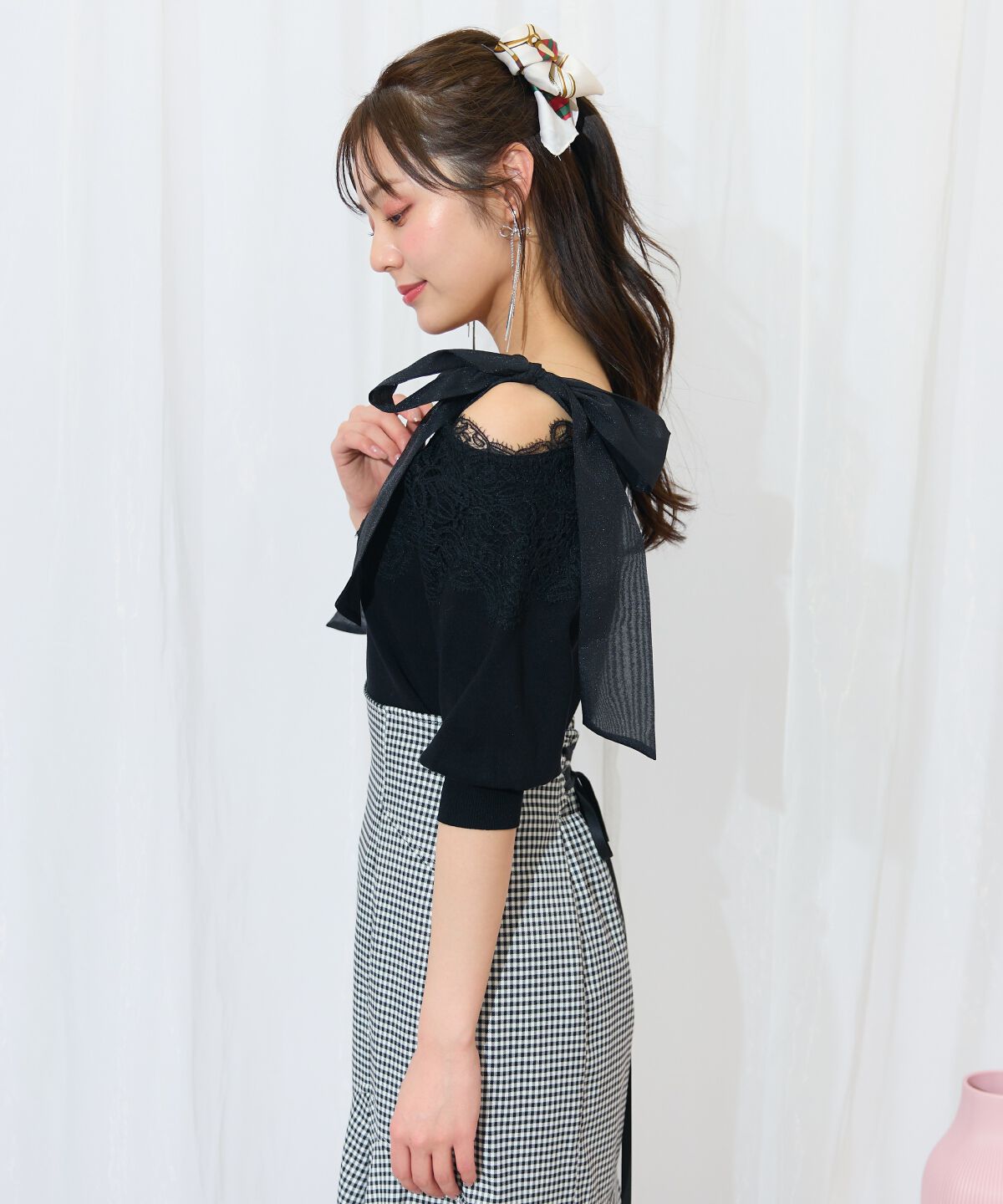 WILLSELECTION「レーストリミング肩リボンニット」|ニット・セーター|