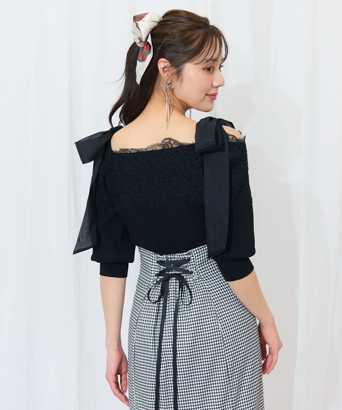 WILLSELECTION「レーストリミング肩リボンニット」|ニット・セーター|