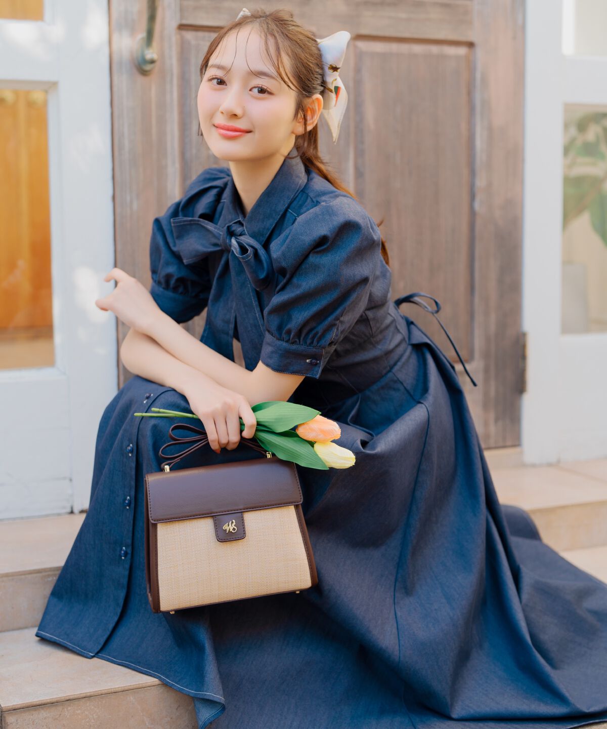 WILLSELECTION「リボンタイコルセットシャツワンピース」|ワンピース|ネイビー