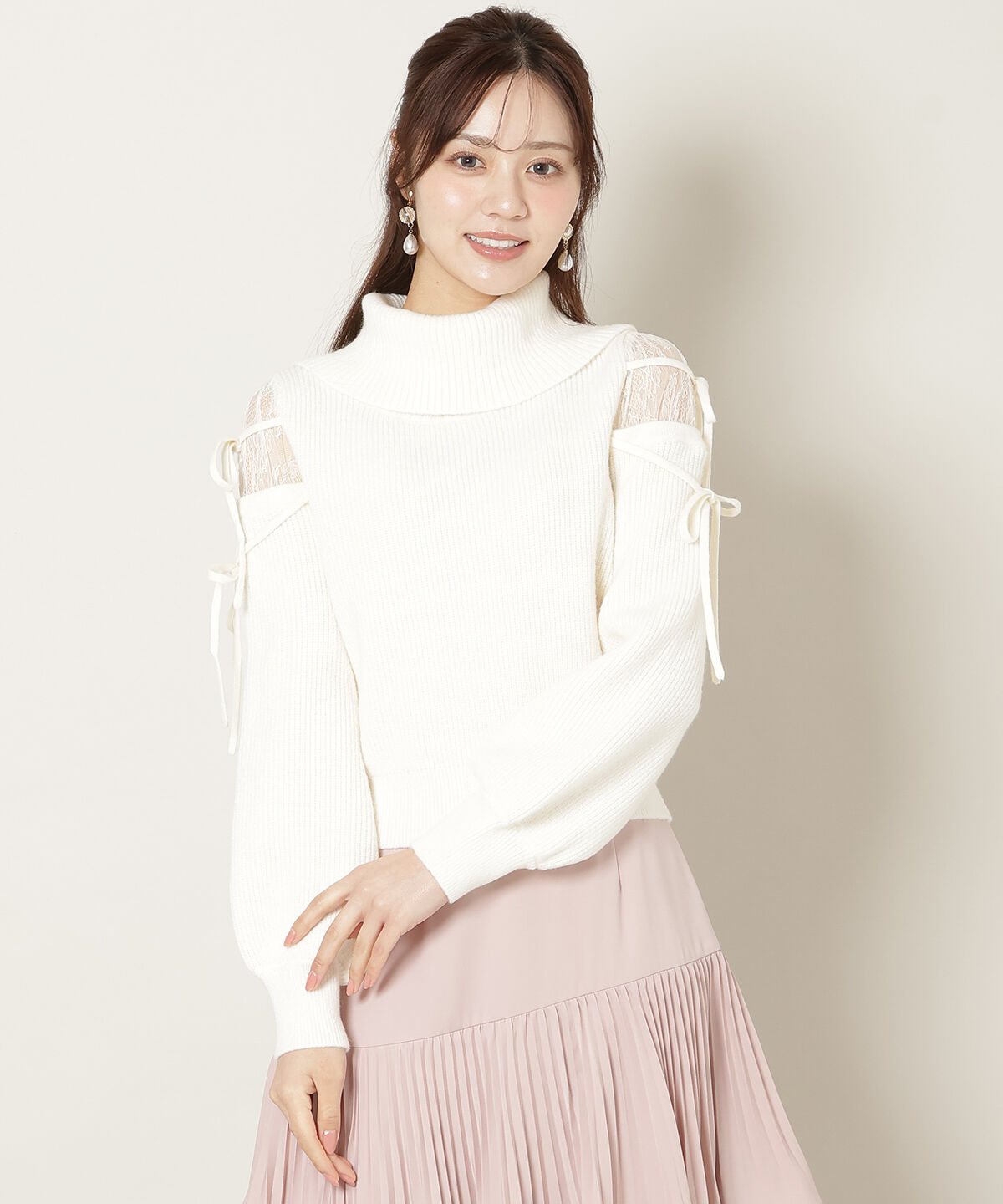 WILLSELECTION「レースショルダーオフタートルニット」|ニット・セーター|オフ