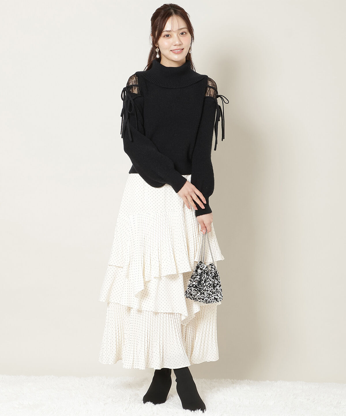 WILLSELECTION「レースショルダーオフタートルニット」|ニット・セーター|