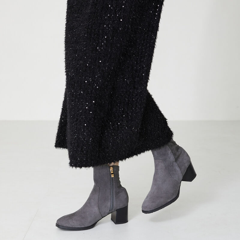 ORiental TRaffic「【 美脚 】 チャンキー ヒール ミドル ブーツ/31408 ヒール6ｃｍ 太ヒール 定番人気」|ショートブーツ|GREY