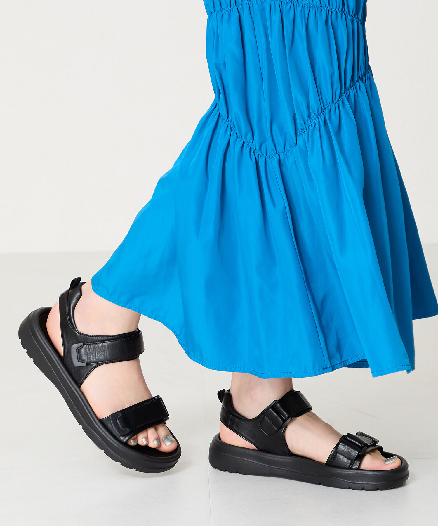 ORiental TRaffic「【Fit meサンダル】ダブルベルト サンダル /51227 軽い 柔らかい フラット」|サンダル|BLACK