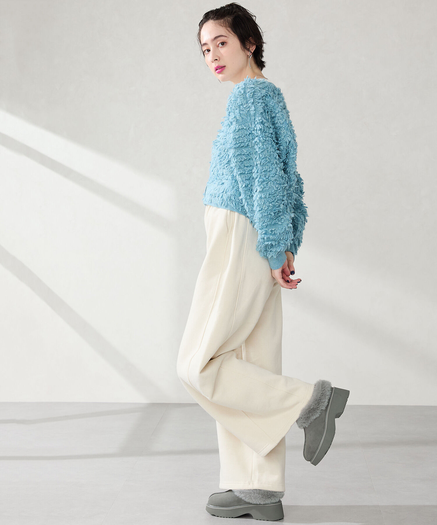 ORiental TRaffic「●2025秋冬新作●【 厚底 ・ 美脚 】 ムートン サボ /51325 ファー レオパード 防寒 」|サンダル|