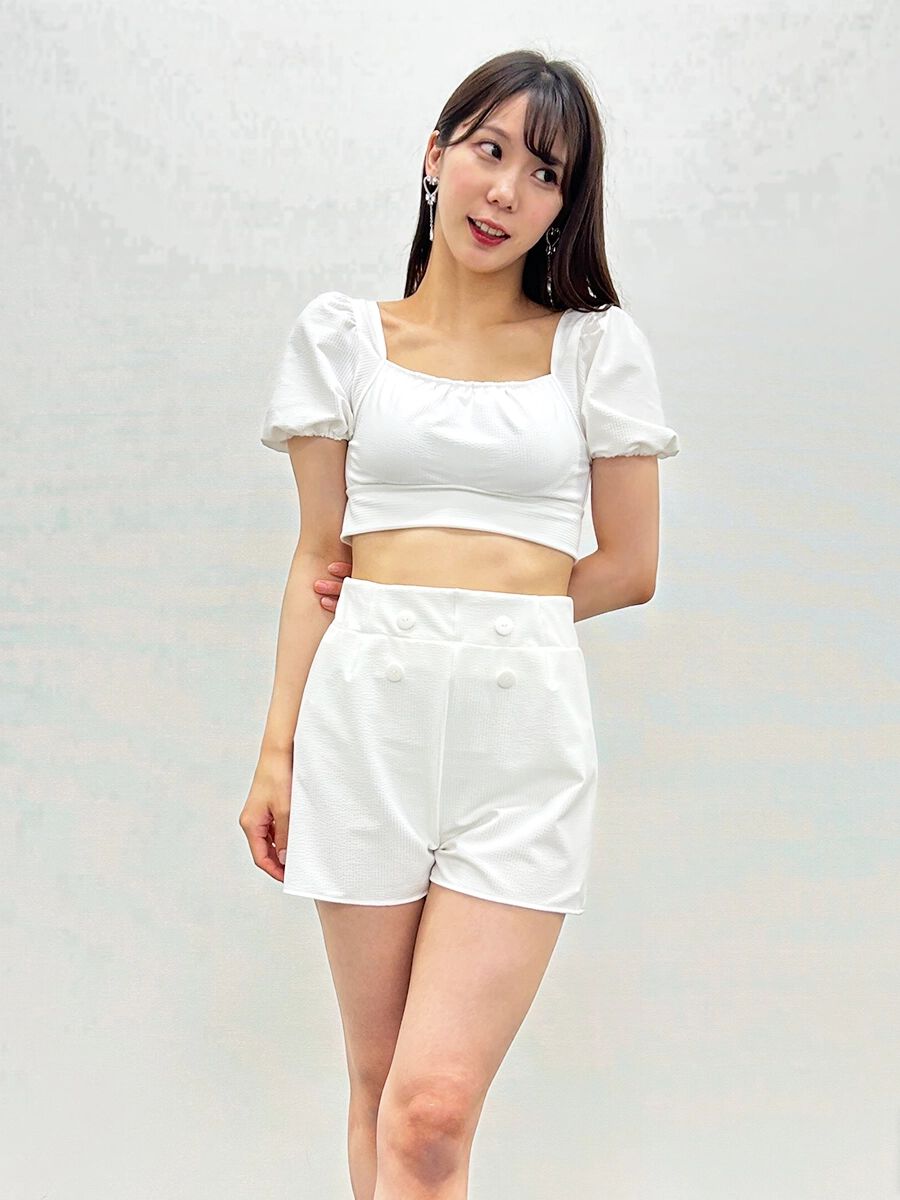 PEAK&PINE「無地ボタン付きAラインハイウエストショートパンツ」|その他|