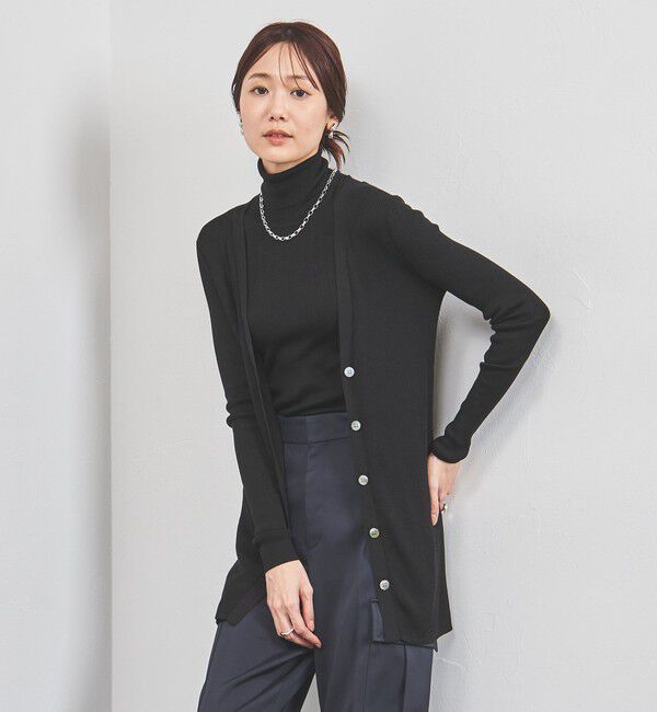 UNITED ARROWS「シルクリブ Vネック ロングカーディガン」|カーディガン|BLACK