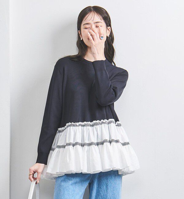 UNITED ARROWS「エンブロ ティアード コンビニット」|ニット・セーター|NAVY